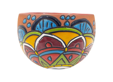 Mexican Talavera Bule Terracotta Planter Pot Hand Painted - Red Trim